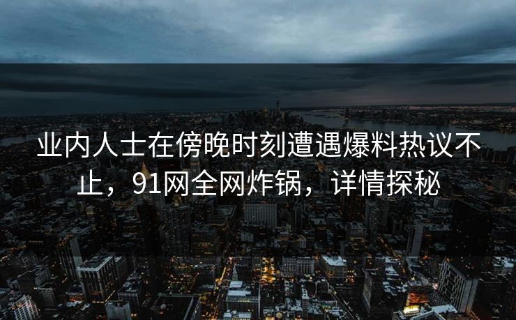 业内人士在傍晚时刻遭遇爆料热议不止,91网全网炸锅,详情探秘
