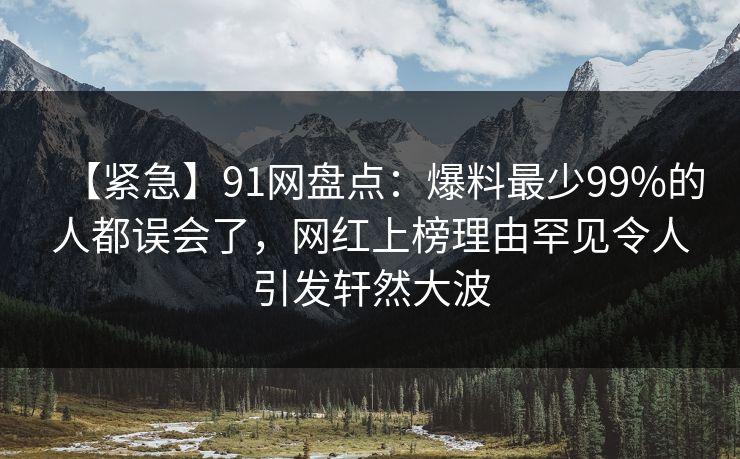 【紧急】91网盘点：爆料最少99%的人都误会了，网红上榜理由罕见令人引发轩然大波