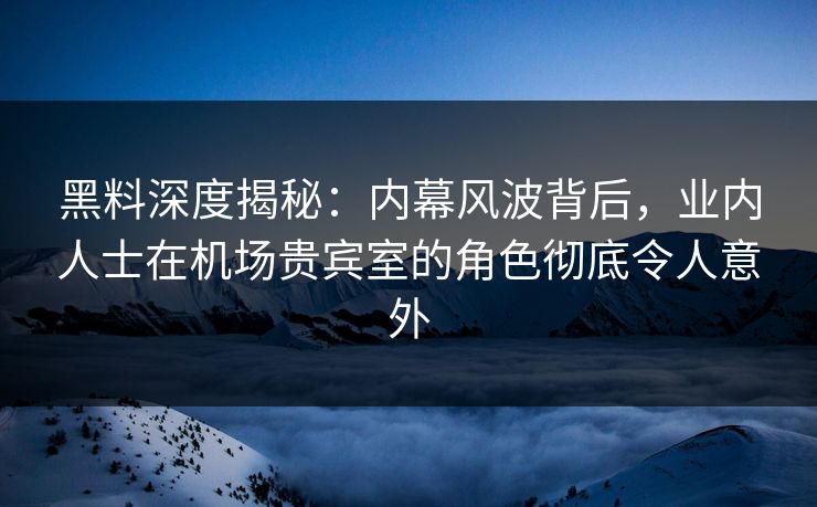 黑料深度揭秘：内幕风波背后，业内人士在机场贵宾室的角色彻底令人意外