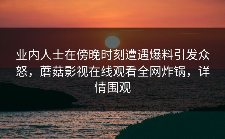 业内人士在傍晚时刻遭遇爆料引发众怒，蘑菇影视在线观看全网炸锅，详情围观